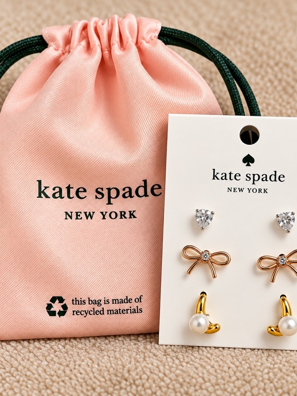Kate Spade "Bit of Shine" 3-Pair Earring Set NWT Style KC784 + Pouch